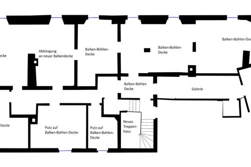 Die bei der Bauuntersuchung im Jahr 2025 festgestellten Deckenkonstruktionen im Erdgeschoss