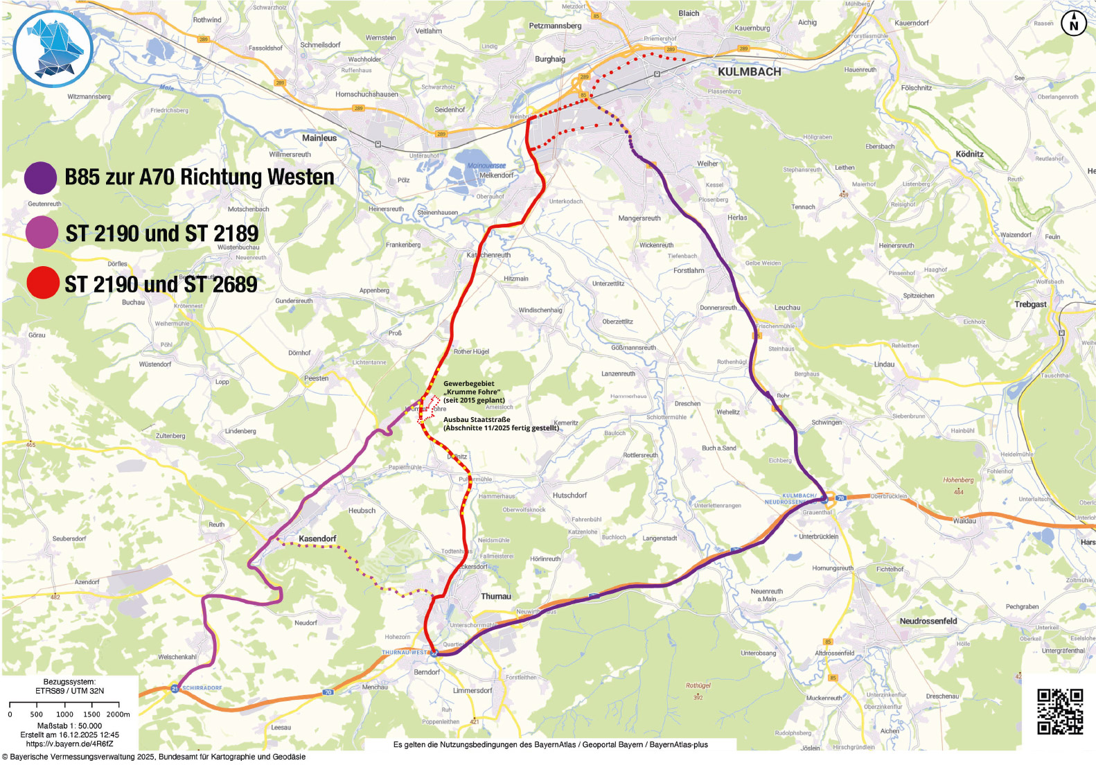 Verkehrssituation Großraum Kulmbach - Kasendorf - Thurnau - Karte Bayernatlas mit Ergänzungen Dietmar Popp